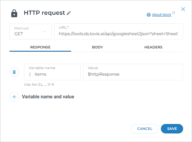 The HTTP request block