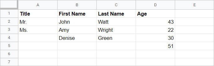 Spreadsheet example