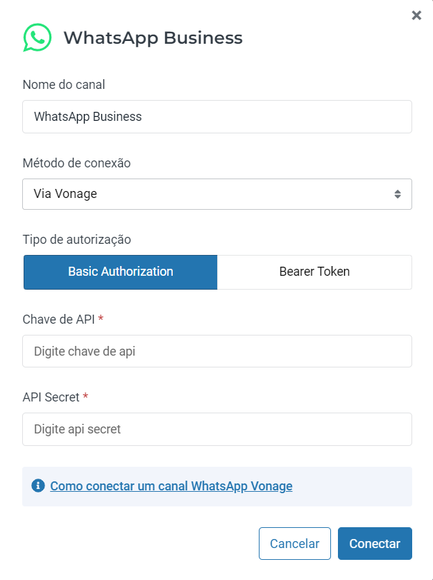 Conecte o WhatsApp Business via Vonage