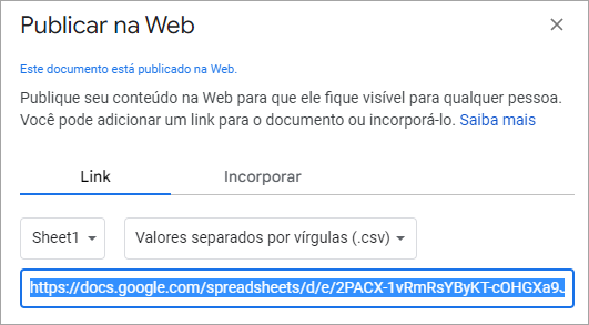 Copie o endereço do URL