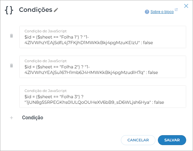 Configurações do bloco Condições